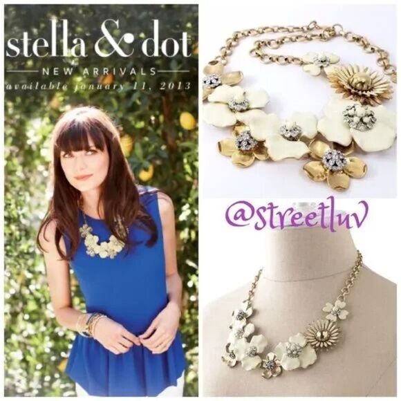 stella & dot ~ bloom statement necklace ~ handpainted ~ retired floralโvintage - Picture 5 of 8